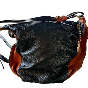 Marino Orlandi Black and Tan Embossed Shoulder Bag